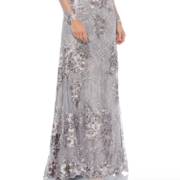 MAC DUGGAL 67539 EMBELLISHED V-NECK ILLUSIONS LONG SLEEVE PLATINUM GOWN sz 20W - Picture 4 of 7